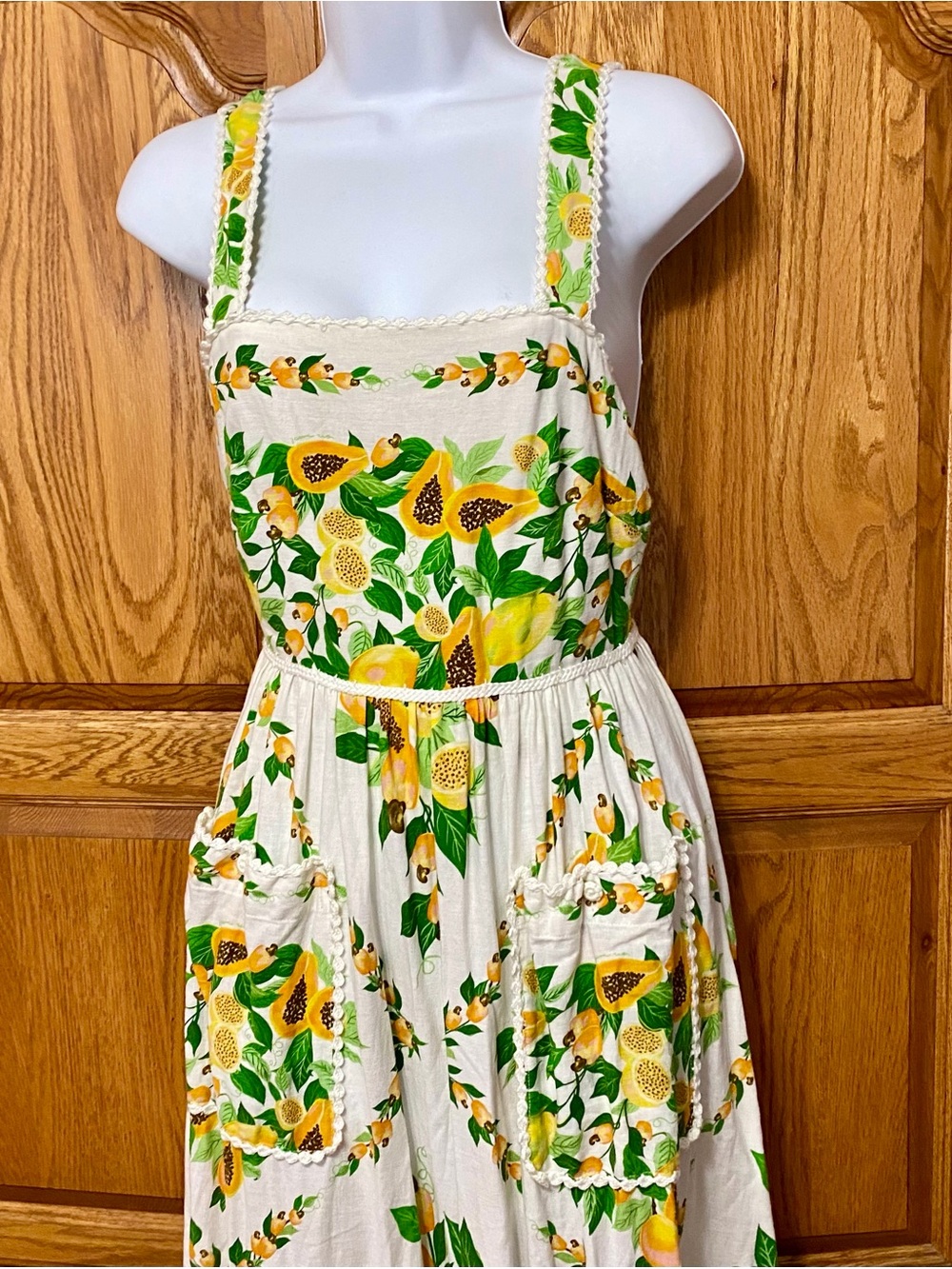 FARM Rio Papaya Salad Scarf Linen Blend Maxi Dress Off White Pockets Women XXS - Picture 13 of 17